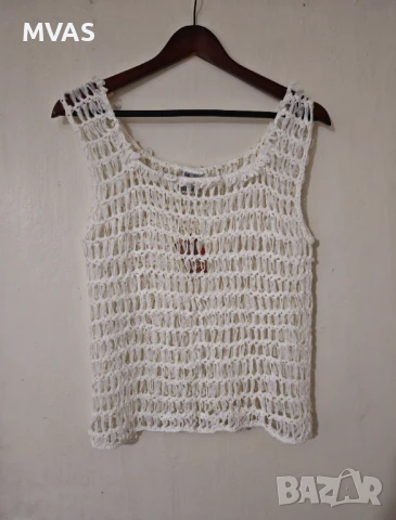 Нов дамски бял мрежест плетен потник S M размер, снимка 1