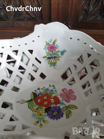 Meissen фигурална ажурна фруктиера 32см/стара Майсен порцеланова жардениера с херувими, снимка 5 - Антикварни и старинни предмети - 50629216