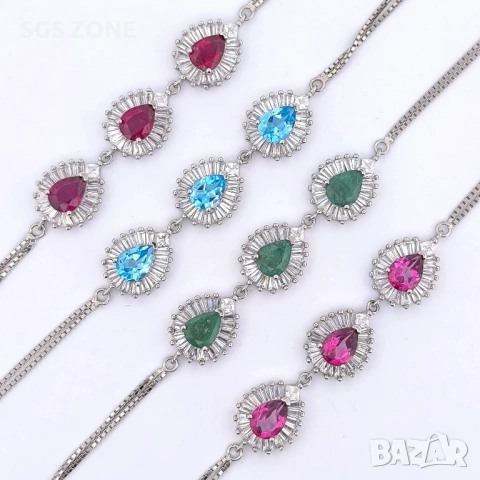 СРЕБЪРНА ГРИВНА С ИЗУМРУД, РУБИН, СИН ИЛИ РОЗОВ ТОПАЗ, снимка 3 - Гривни - 52296200