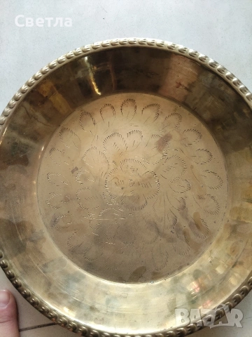 Стар месинг поднос, снимка 3 - Антикварни и старинни предмети - 53438338