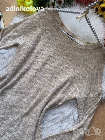 Тънък бежов пуловер с дантела, снимка 2 - Блузи с дълъг ръкав и пуловери - 43034097