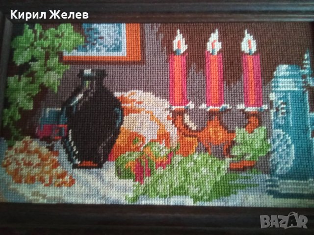 СТАР ГОБЛЕН ПРАЗНИЧНА НОВОГОДИЩНА ТРАПЕЗА ГЕРМАНИЯ в ДЪРВЕНА РАМКА 30916, снимка 9 - Гоблени - 37791629