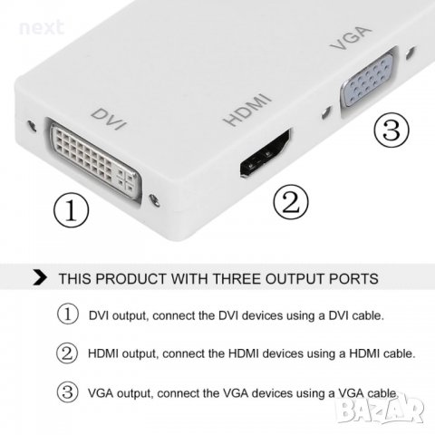 3в1 адаптер Mini Display Port / Thunderbolt към  HDMI - DVI -  VGA, снимка 5 - Кабели и адаптери - 34848046