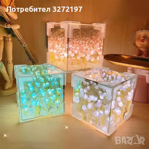 Ръчно изработена LED нощна лампа с изкуствени цветя 21 бр. - ЛАЛЕТА ,Направи си сам, снимка 13 - Настолни лампи - 50303144