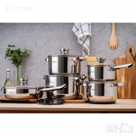 Комплект съдове, 12 части, 2 подложки, Неръжд.стомана, снимка 4 - Съдове за готвене - 53565548