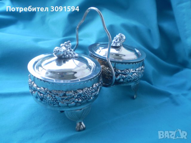 двойна посребрена кристална фруктиера ,бонбониера, захарница , снимка 2 - Други ценни предмети - 37269581