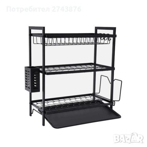 Сушилник на Три нива,Черен, С поставка за прибори, 52.5х24.3х50.5см, снимка 5 - Аксесоари за кухня - 45652454