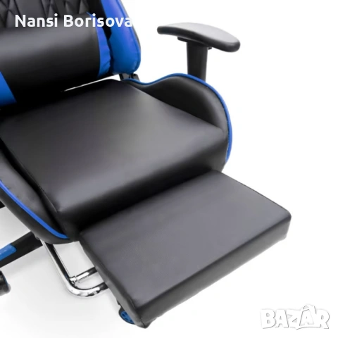 Геймърски стол за релакс с масаж и подложка за крака – син, снимка 7 - Столове - 53445014