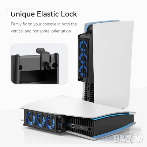 НОВ Вентилатор за охлаждане на PS5 Kiwi Home PX07-2, черен, 3 вентилатора, USB-A 3.0, снимка 7 - Игри за PlayStation - 50501484