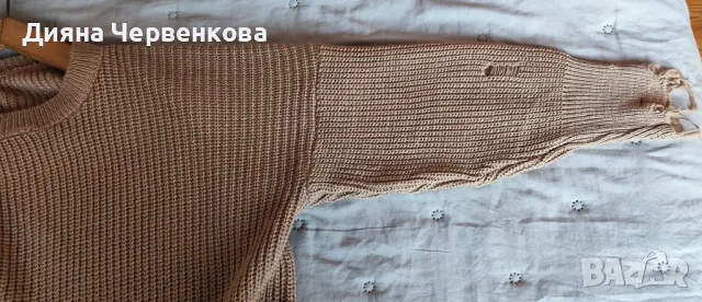Вълнена дамска зимна блуза/пуловер цвят капучино с накъсано, снимка 4 - Блузи с дълъг ръкав и пуловери - 48506638