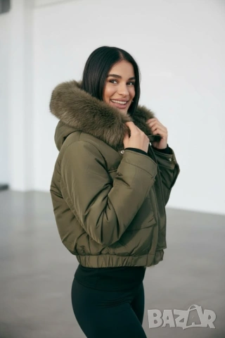 Уникално късо зимно яке с пух три цвята , снимка 3 - Якета - 47977264