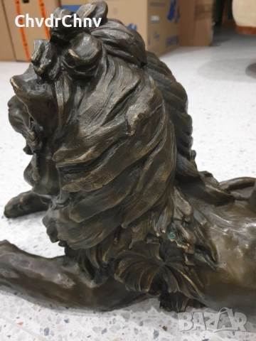 60см-16кг статуя/стара голяма бронзова скулптура/фигура на легнал лъв, снимка 8 - Статуетки - 52804587