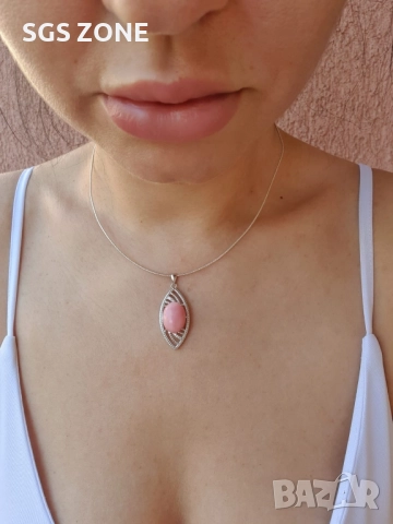 сребърна висулка с лунен камък, танзанит или розов опал, снимка 3 - Колиета, медальони, синджири - 51746731