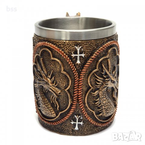 Код 95624 Стилна чаша от полирезин и метал с релефни декорации - дракон, снимка 2 - Чаши - 37044209