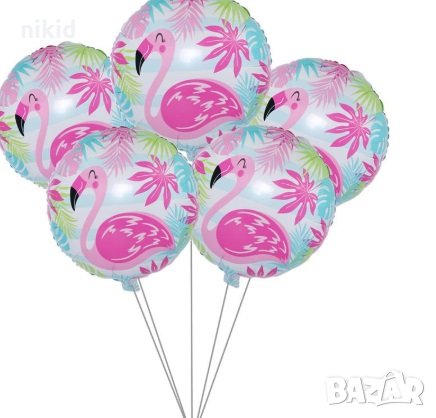 Фламинго Хаваи Син кръгъл парти фолио фолиев балон хелий или въздух, снимка 1 - Други - 27194669