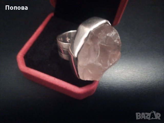 Уникати!!Огромен авторски  сребърен пръстен 26 грама с друза  розов кварц , снимка 2 - Пръстени - 32331739