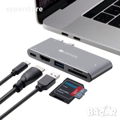 USB Хъб USB Преобразувател CANYON CNS-TDS05DG , USB MacBook Pro/Air Хъб, 5-in-1 DS-5 Multiport Docki, снимка 4 - Кабели и адаптери - 36991346