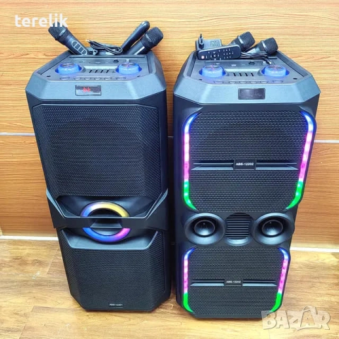 🔊 ABS-12202 – 12”×2 Xbass 200W 6000mah-50лв Професионална караоке тонколона, Bluetooth, 2 микрофонa, снимка 6 - Караоке - 51831232
