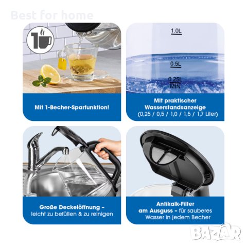 Кана за гореща вода с ЛЕД подсветка GOURMETmaxx 1,7 литра, снимка 6 - Други - 43167573