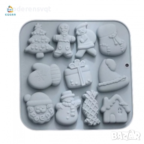 Силиконова форма за коледни сладки и шоколад силиконов коледен молд с 11 различни фигурки, снимка 4 - Форми - 52237254