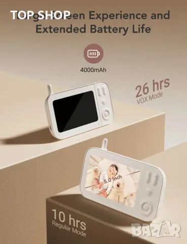 nooie Бебефон с камера, 5" екран с 10 часа батерия, 720P нощно виждане, снимка 10 - Бебефони - 49487921