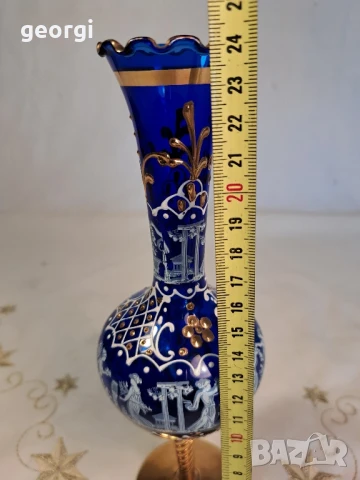 италианска арт ваза цвят кобалт с позлата , снимка 9 - Вази - 50866055