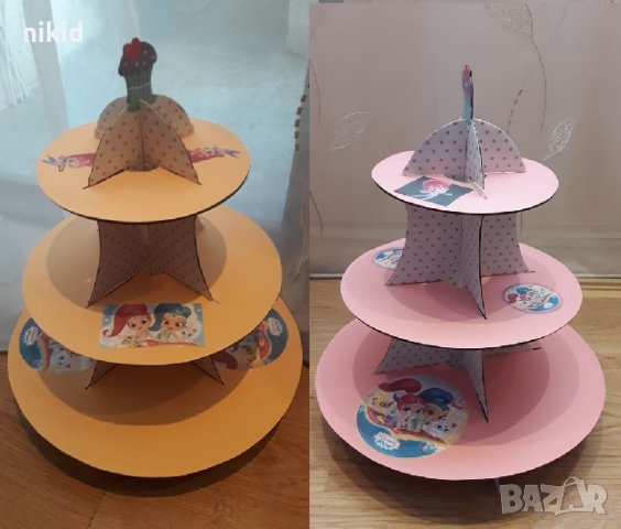 Искрица и Сияйница Shimmer and Shine  Триетажна поставка стойка за мъфини картонена кексчета