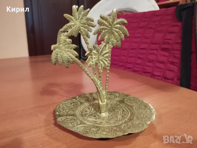 арабски гравиран месинг, палма, декоративна купа