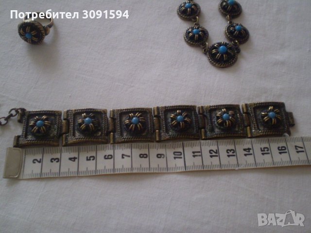 комплект възрожденски тип - гривна , нагръден накит и пръстен от бронз, снимка 7 - Антикварни и старинни предмети - 37332193
