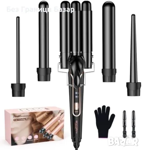 Нова Маша за къдрене 5 в 1, черна, сменяеми приставки, всички типове коса