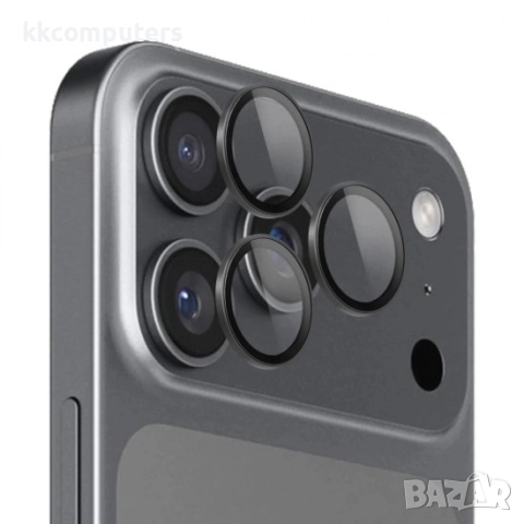 Стъклен протектор с метални рингове за задна камера MBX за Apple iPhone 17 Pro, 17 Pro Max, Черен