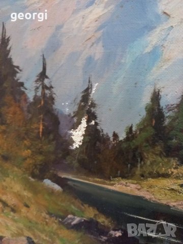 Стара картина пейзаж върху платно, снимка 12 - Картини - 40067799