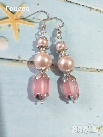 Нежни обици във Викториански стил с кристални розови перли и елементи в цвят сребро, снимка 1 - Обеци - 33588480