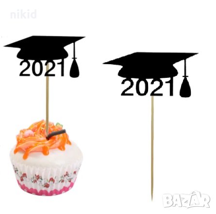 5 бр тога 2021 шапки дипломиране завършване бал брокатени топер клечки за мъфини кексчета декор