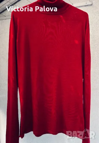 Червено копринено поло JULIETTA, снимка 2 - Блузи с дълъг ръкав и пуловери - 47655964