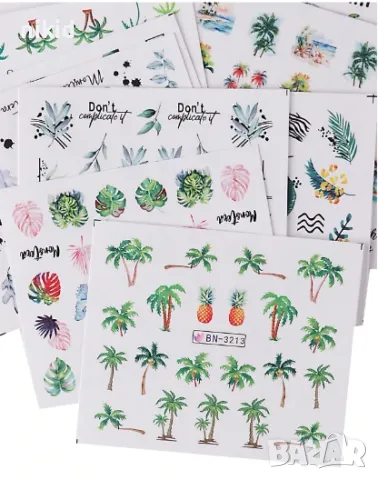 24 вида палма палми тропически листа хаваи слайдер ваденки водни стикери за нокти маникюр , снимка 5 - Продукти за маникюр - 47286554
