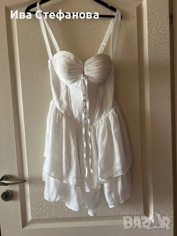  бяла кокетна кукленска нежна женствена романтична парти официална коктейлна рокля бюстие корсет , снимка 2 - Рокли - 51410852