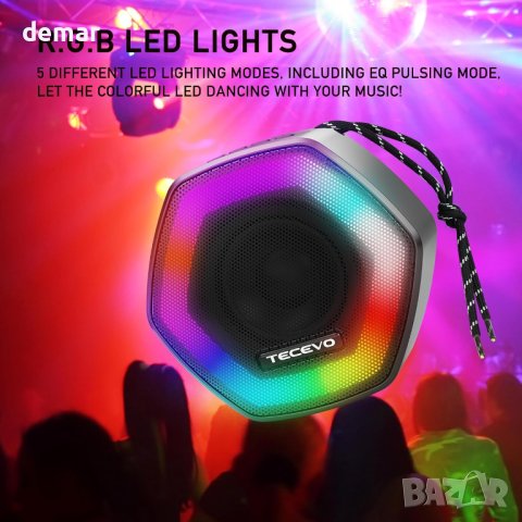 TECEVO HEX Bluetooth безжичен високоговорител с LED светлина, снимка 3 - Bluetooth тонколони - 43584569