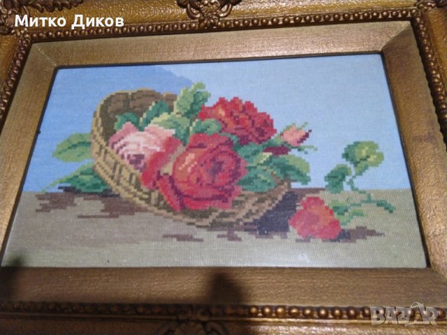 Вилеров гоблен 2 броя червени и жълти рози 387х274мм и  вътре 27х17см, снимка 5 - Гоблени - 44105223