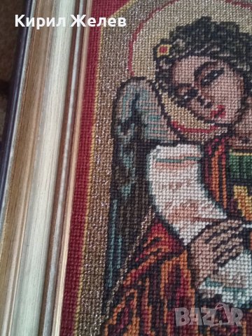 СТАР ГОБЛЕН - АНГЕЛ АРХАНГЕЛ РЕЛИГИЯ МНОГО КРАСИВ в ДЪРВЕНА РАМКА 30912, снимка 4 - Гоблени - 37791573