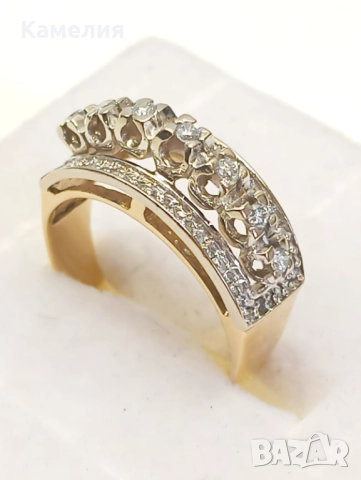 Златен пръстен с брилианти. , снимка 12 - Пръстени - 52776319