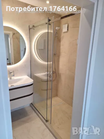 Стъклен параван до тавана с кафяво обемно стъкло и датски обков, снимка 2 - Душ кабини и вани - 47894177