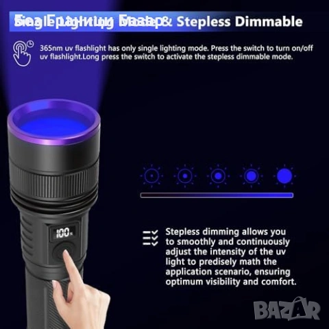 Нов UV фенер 365nm 30W, регулируема яркост, петна от урина, дървеници, снимка 6 - Други стоки за дома - 53369324