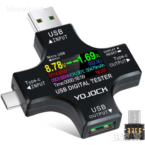 USB тестер на напрежение 2 в 1, цифров мултицет, амперметър 3.6-32V 0-5.1A НОВ