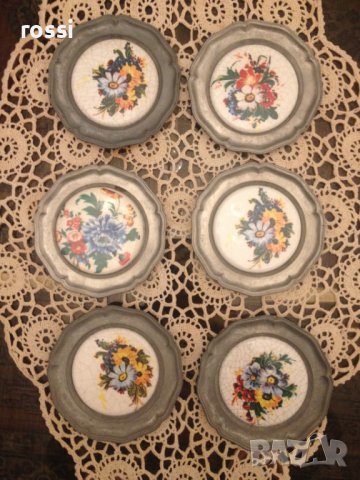 Старинни немски чинии за стена от калай и рисуван порцелан/2