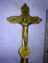 Старо КРАСИВО ОРНАМЕНТИРАНО ГОЛЯМО НАСТОЛНО МЕСИНГОВО РАЗПЯТИЕ КРЪСТ 42679, снимка 12