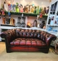 Кожен диван Chesterfield – тъмно бордо, снимка 3