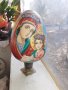Старо голямо ръчно рисувано яйце керамика религия икона, снимка 1
