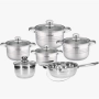Комплект съдове за готвене, Cheffinger, 12 части, неръждаема стомана, за всички видове котлони, 3-сл, снимка 4
