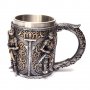 Код 94168 Стилна чаша от полирезин и метал с релефни декорации - рицари, мечове и надписи., снимка 3